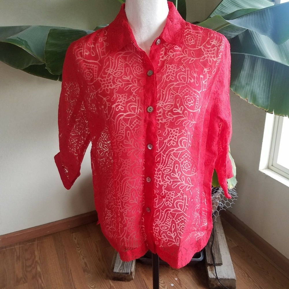 Westend Womans Petite Large Red Blouse Sheer